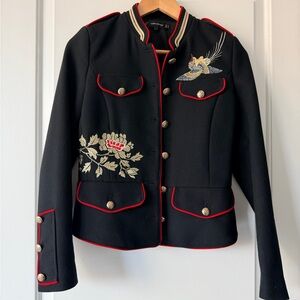 Zara Black Embroidered Blazer with Red and Gold Accents